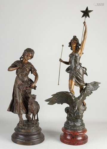 Two antique French statues