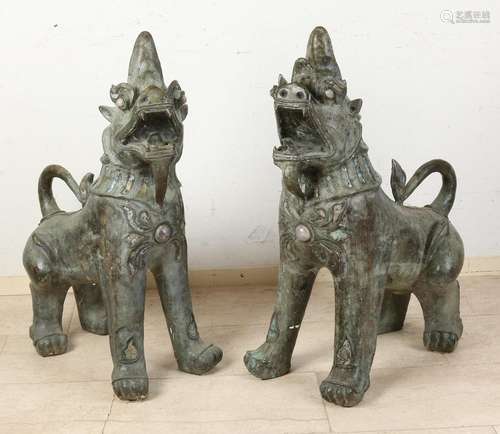 Two bronze Foo dogs