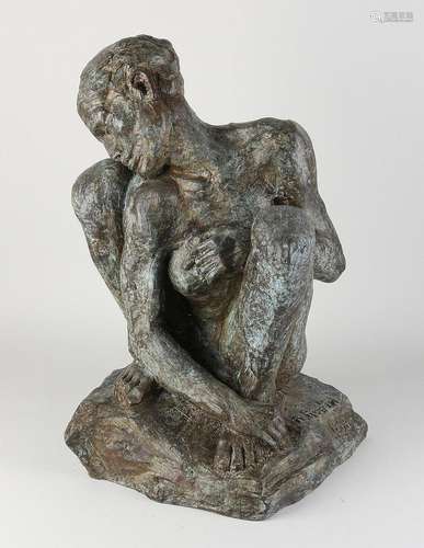 Bronze sculpture after A. Rodin, Kneeling naked woman