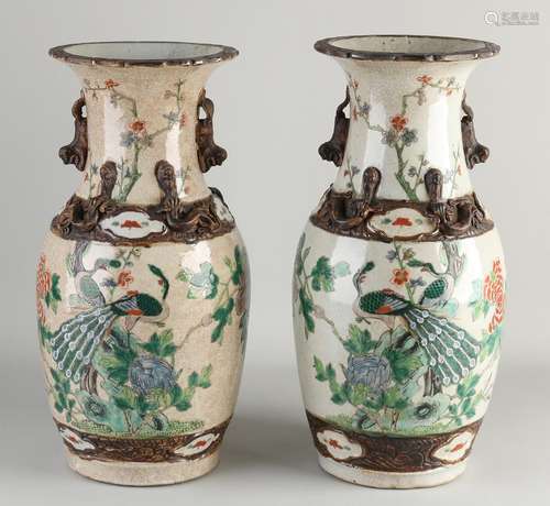 Pair of antique Chinese Nanking vases, H 35.5 cm.