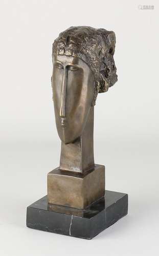 Bronze female bust, H 26.5 cm.