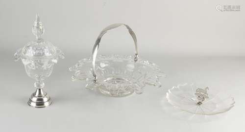 Three parts crystal with silverware