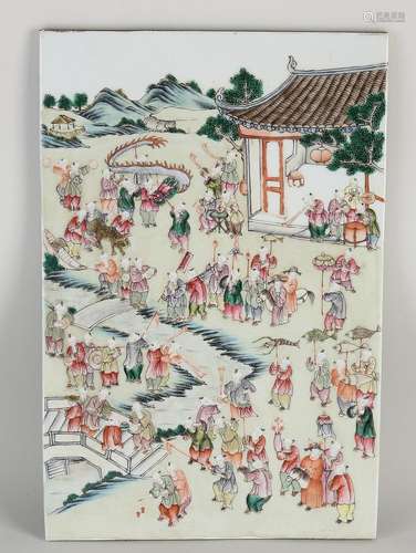 Chinese Verte Family plaque, 39 x 25.8 cm.