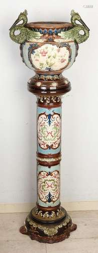 Antique pedestal with cache pot, 1880