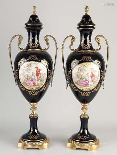 Two French Sevres style vases, H 58 cm.