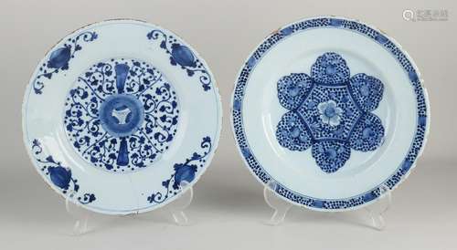 Two Delft dishes Ø 26 cm.