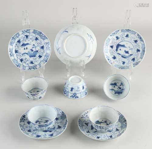 Five 18th century Chinese cups + saucers