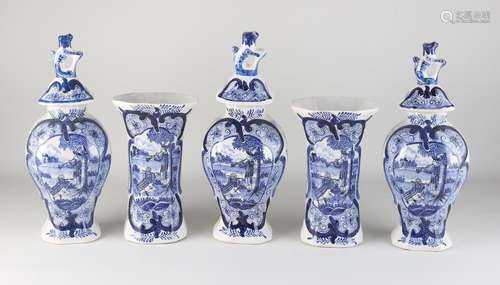 Antique five-piece Delft garniture, 1900