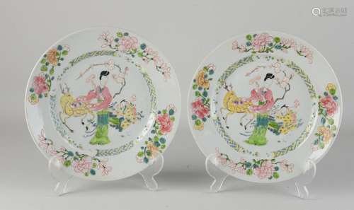 Two Chinese Family Rose plates Ø 22.5 cm.