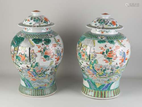 Two Chinese Familie Verte vases, H 45 cm.