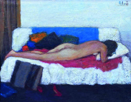 费正（b.1938） 趴在沙发上的人体 镜心（片） 布面油画