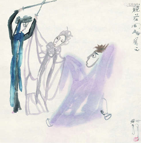 韩羽（b.1931） 白蛇传 镜心（片） 设色纸本