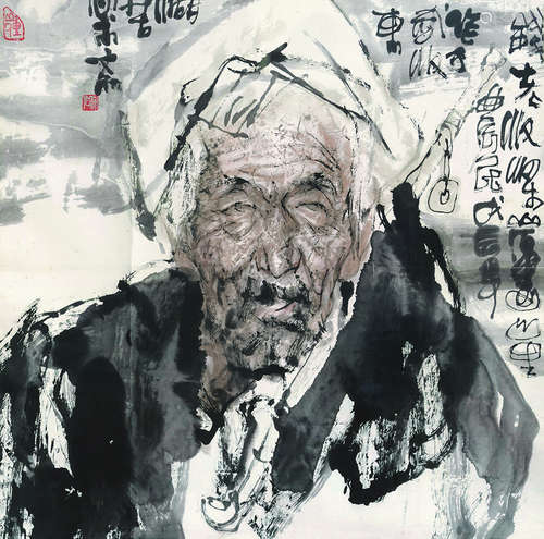 梁岩（b.1943） 老汉 镜心（片） 设色纸本