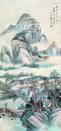 张之万（1811～1897） 溪村烟霭图 立轴 设色纸本