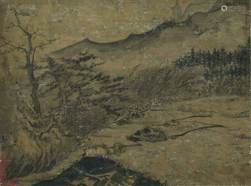 马远（1140～1225）（款） 策仗行旅图 镜心（片） 水墨绢本