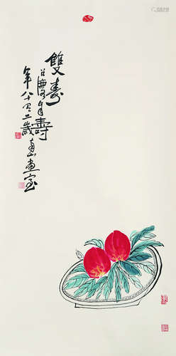 方召麐（1914～2006） 双寿 立轴 设色纸本