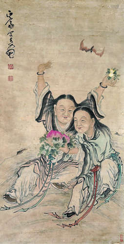 闵贞（1730～1788） 和合二仙 立轴 设色纸本