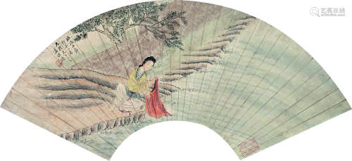 潘振镛（1852～1921） 仕女 扇面 设色纸本