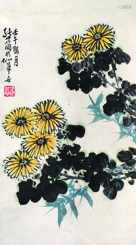 张世简（1926～2009） 菊花 立轴 设色纸本