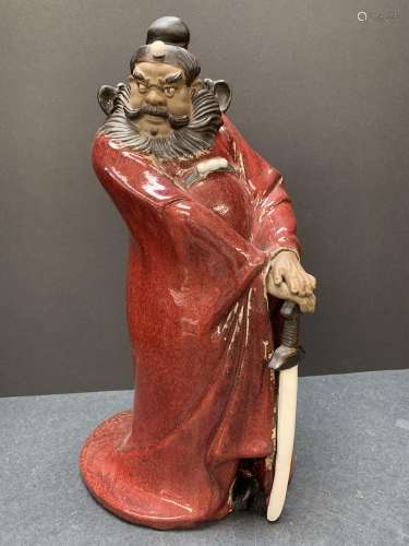 Chinese porcelain statue of a man with sword - AS IS