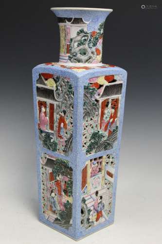 Chinese Famille Rose Porcelain Square Vase