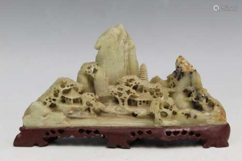 Chinese Carved Soapstone Brush Rest.