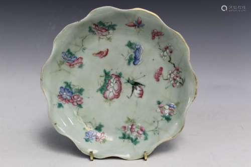Chinese Celadon Glaze Famille Rose Porcelain Dish