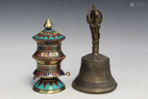 Tibetan Buddhist Wheel and Bell
