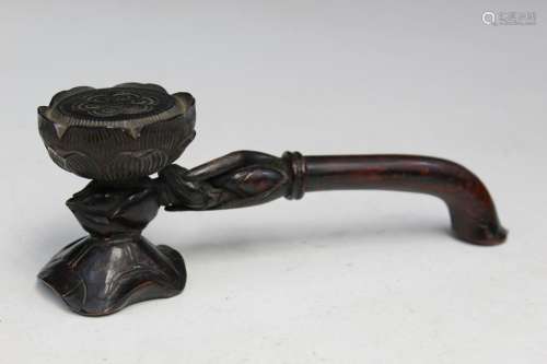 Chinese Carved Wood Handheld Candle Holder
