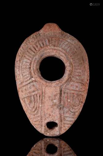 ROMAN POTTERY OIL LAMP WITH MENORAH