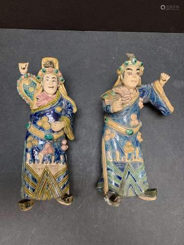Pair of Antique terra cotta Chinese roof tile figures - AS I...