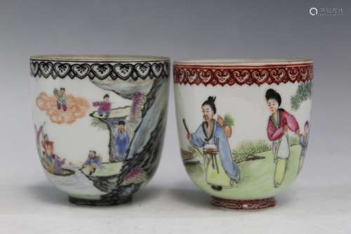 Two Chinese Eggshell Porcelain Cups