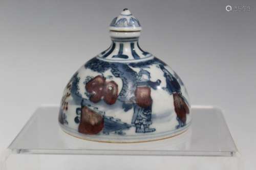 Chinese Blue and White Underglaze Red Porcelain Snuff Bottle
