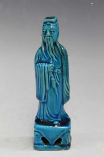 Chinese Turquoise Glaze Porcelain Figurine of a Man