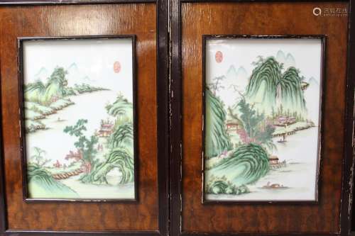 Pair of Chinese Famille Rose Porcelain Panels