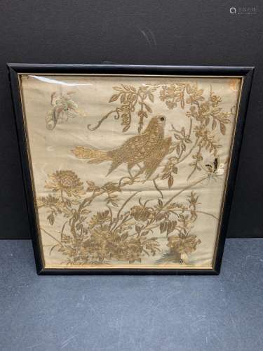 Framed embroidery of birds and butterflies - AS IS