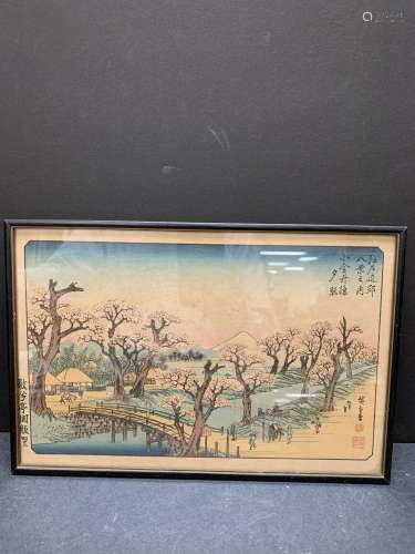 Framed Utagawa Hiroshige woodblock print " Evening Glow...