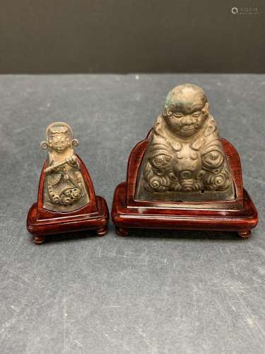 Lot of two Chinese Silver Buddha on stand - AS IS