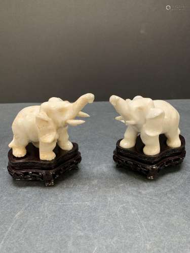 Jadeite elephants with base and box - AS IS