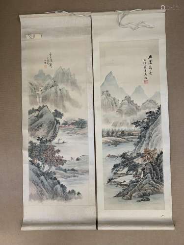 Chinese watercolor landscape - scrolls - AS IS