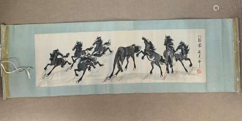 Chinese watercolor of horses- scroll - AS IS