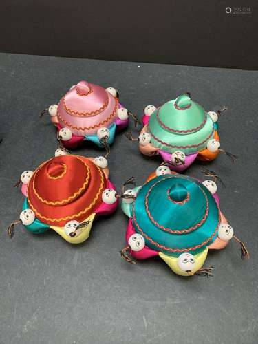 Lot of four vintage Chinese pin cushion containers - AS IS