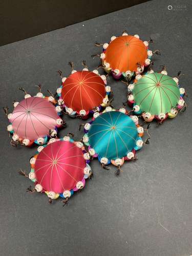 Lot of six vintage Chinese pin cushions - AS IS