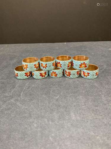 Set of 9 cloisonne napkin rings - AS IS