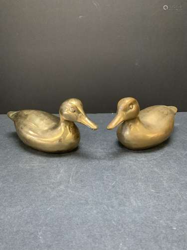 Pair of vintage brass ducks - AS IS