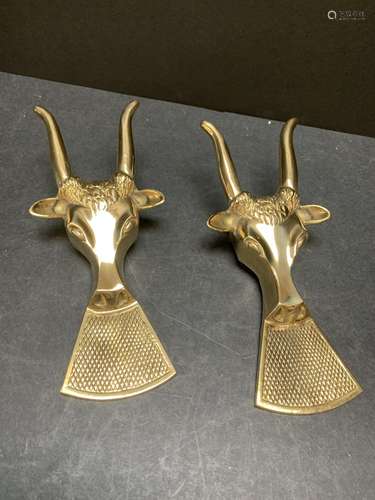 Pair of vintage brass bull doorstoppers - AS IS