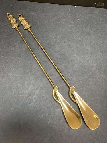 Pair of vintage brass owl handle design shoe horns - AS IS