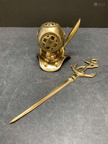 Lot of two vintage brass items- letter opener/pen holder - A...