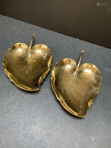 Lot of two vintage brass leaf shaped candy plates - AS IS