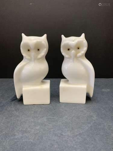 Pair of marble owl book ends - AS IS
